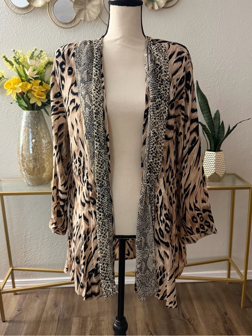 Vintage Bisage Animal Print Open-Front Cardigan